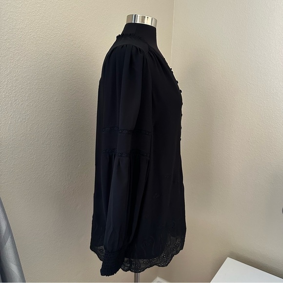 NWT Torrid Chiffon Ruffle Collar Eyelet Embroidered Black Blouse - Picture 9 of 15